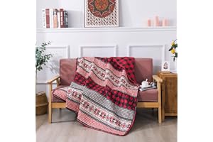 Soul & Lane Season of Joy 50" x 60" Throw Blanket: Farmhouse Décor Christmas Plaid Quilt, Lightweight Quilted Lap Comforter for Sofa and Bed, Red Buffalo Checkered Blanket, Cabin Décor Coverlet