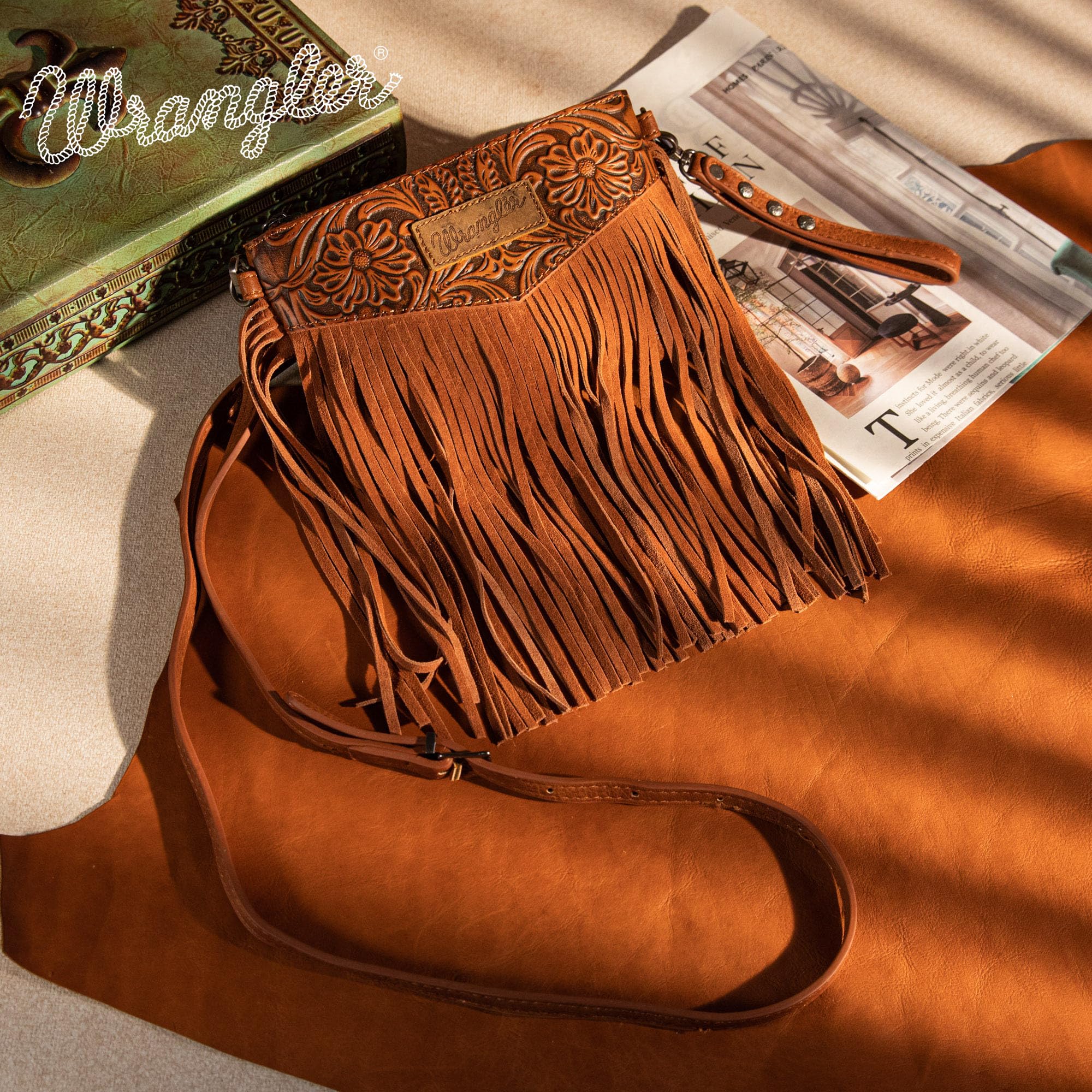 Wrangler Crossbody Small Purse for Women Wristlet Fringe Bag Western Purse