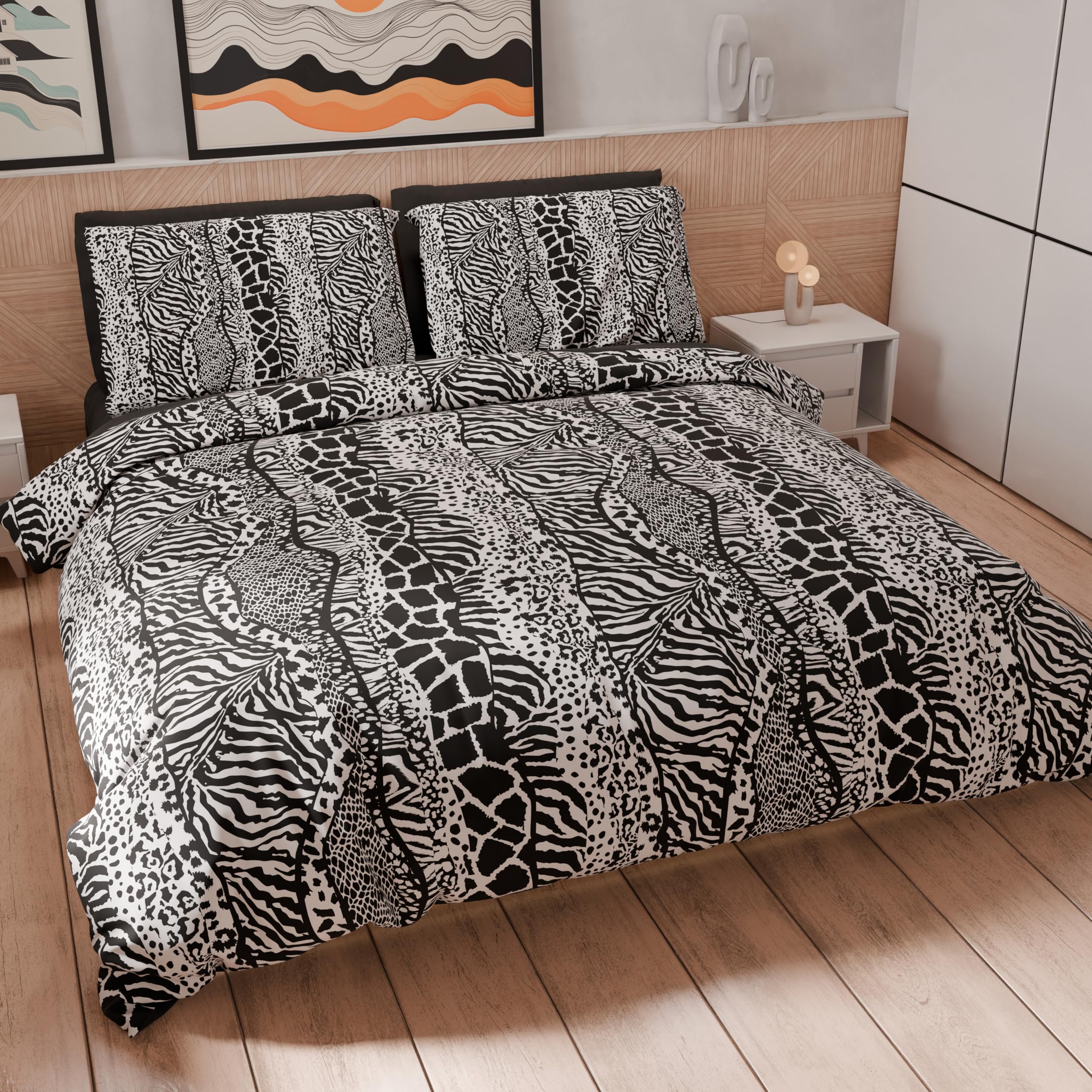PETTI Artigiani Italiani - Double Duvet Cover 250 x 200 cm, Microfibre Duvet Cover with Digital Print + 2 Pillowcases 50 x 80 cm - Made in Italy - Animalier 05