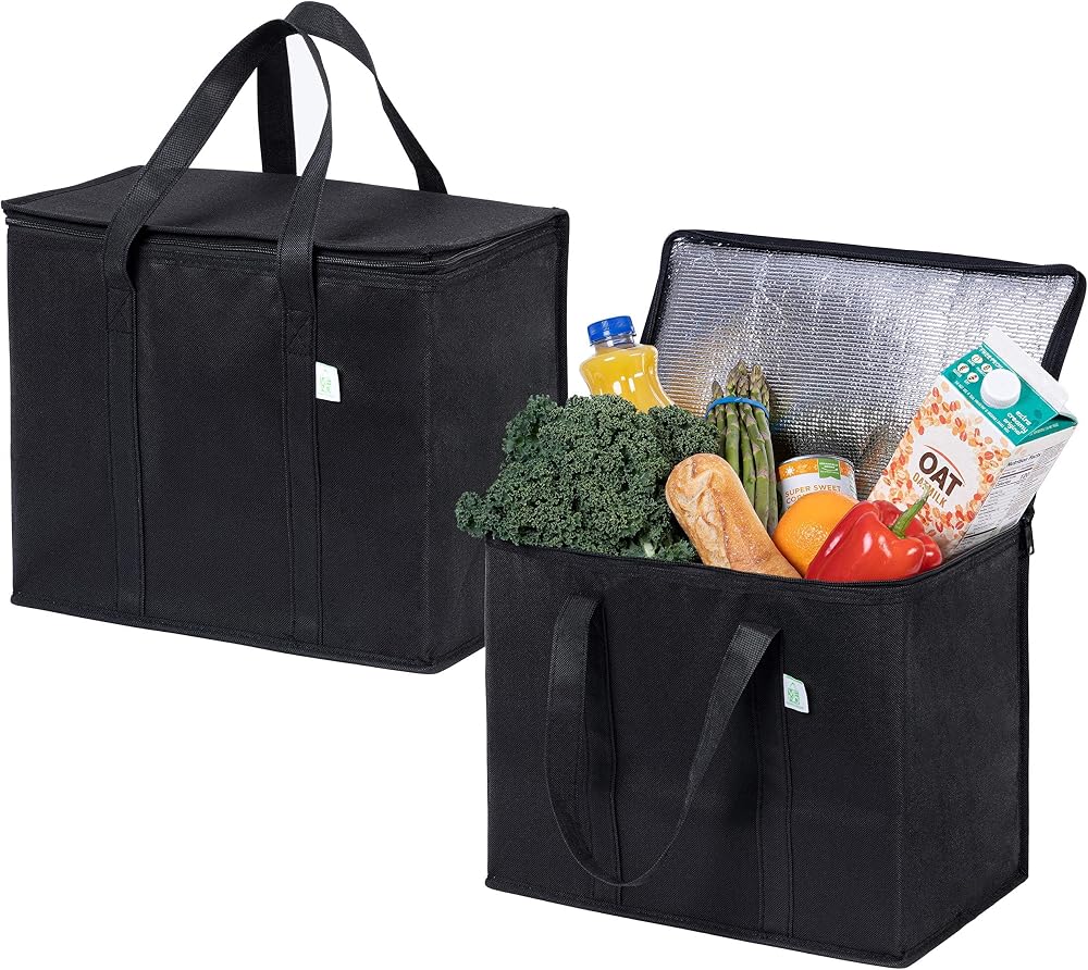 VenO 2Pcs Reusable Large Cooler Bags with Lid 40L Foldable Tote Black