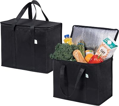 VenO 2Pcs Reusable Large Cooler Bags with Lid 40L Foldable Tote Black