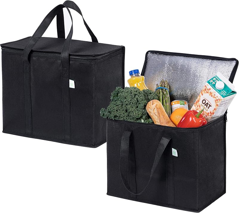 VenO 2Pcs Reusable Large Cooler Bags with Lid 40L Foldable Tote Black