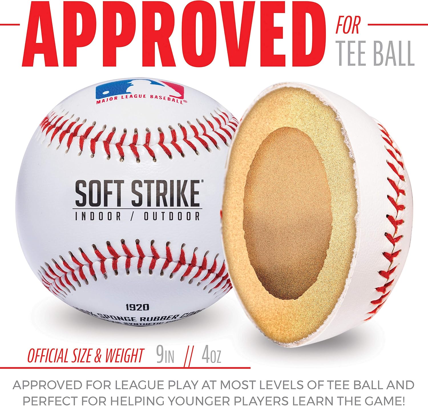 Franklin Sports Soft-Strike Teeball - Official Size and Weight Approved For Teeball - Hollow Rubber Core Technology For Safety - MLB Teeball Ball For Indoor/Outdoor Use - Pack of 6 : Sports & Outdoors