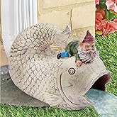 Euiroet Gnome Fish Sculpture, Garden Animal Statue & Outdoor Decor, Eco-Friendly Resin Gutter Diverter Rain, Decorative Gutte