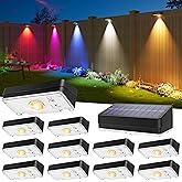 JOFIOS Solar Fence Lights Outdoor, 12 Pack, 50LM Ultra Bright, 3 Color Temperatures & RGB, IP65 Waterproof, Dusk-to-Dawn Solar Powered Fence Lights for Patio, Railing, Pool, Porch, Backyard(Black)