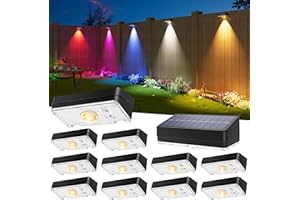JOFIOS Solar Fence Lights Outdoor, 12 Pack, 50LM Ultra Bright, 3 Color Temperatures & RGB, IP65 Waterproof, Dusk-to-Dawn Solar Powered Fence Lights for Patio, Railing, Pool, Porch, Backyard(Black)