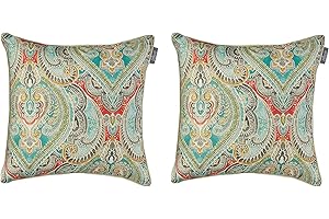 Pillow Perfect Paisley Indoor/Outdoor Accent Throw Pillow, Plush Fill, Weather, and Fade Resistant, Large Throw - 18.5" x 18.5", Blue/Multi Pretty, 2 Count