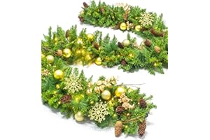 TIGEJOY 9 FT Prelit Christmas Garland with 100 LED Lights, 8 Modes 3AA Battery Operated Garland Golden Christmas Decoration with Timing Function for Home Fireplace Front Porch Door Display Indoor Outdoor