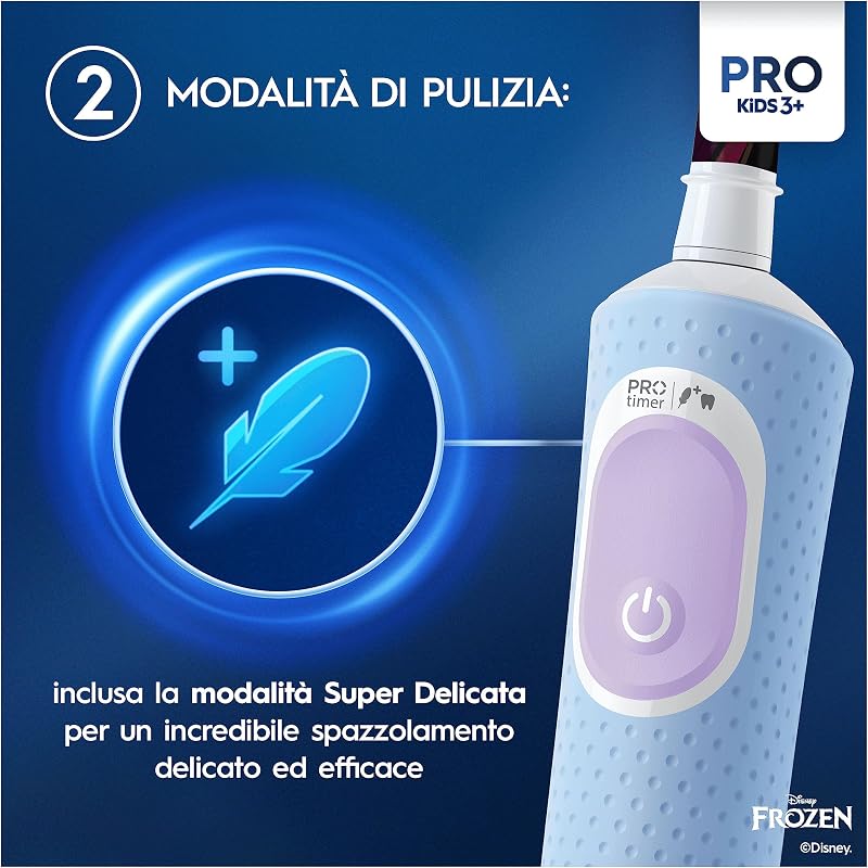 Spazzolino Elettrico Ricaricabile Pro Kids Frozen, 1 Testina, per Bambini da 3 Anni in Su, 1 Spazzolino