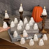 20 Pcs Halloween Ghost Candles, 2" x 1.6" Ghost Shaped Decor Candles | Fun Face Spooky Burning Candle Halloween Decoration fo