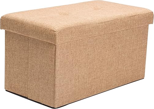 Amazon Com Simplify Faux Linen Double Folding Storage Ottoman In Camel Furniture Decor