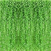 Riceshoot 24 Pcs Artificial Hanging Vines Fake Weeping Willow Leaves Decor Fake Seaweed Artificial Vines Greenery Garland for Wedding Party Backdrop Wall Decor Garden Patio Backyard (Fruit Green)