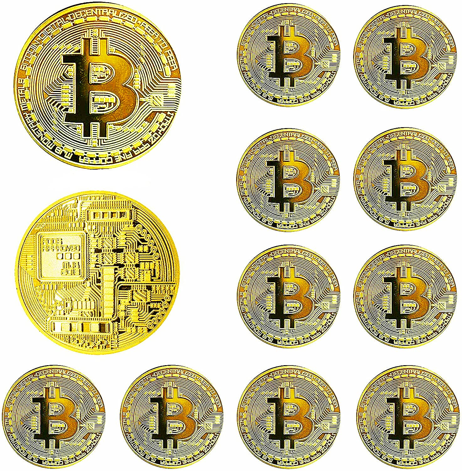 Dawnzen Pack of 12 Gold Plated Bitcoin BTC Coin Collector's Item Memorial
