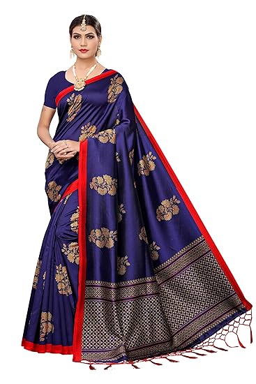 Womens Art silk with blouse piece Saree(Free Size)