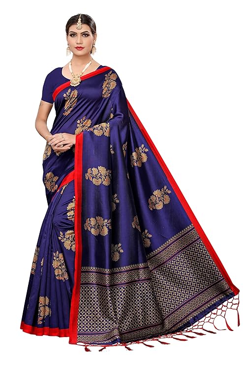 Women's Art silk with blouse piece Saree(Free Size)