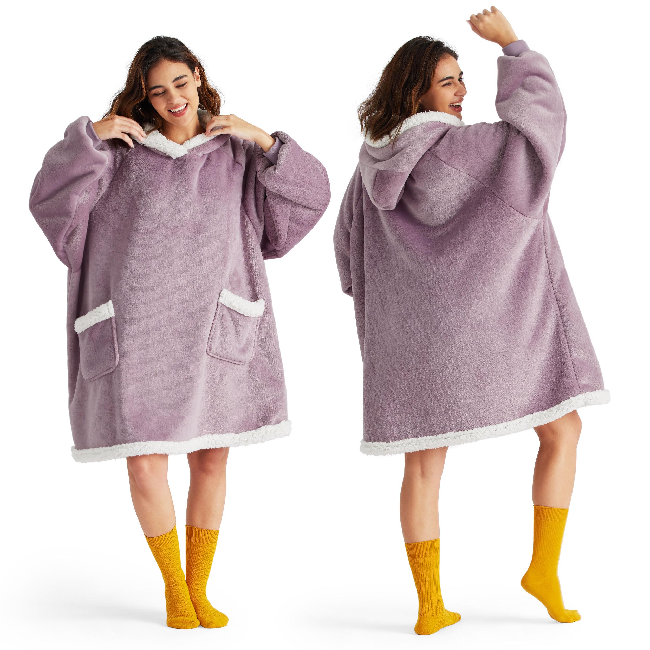 Photo 1 of Bedsure Blanket Hoodie, Wearable Blanket for Adults & Kids as Gifts for Women Men, Birthday Gifts for Women Mom Girl Sherpa Oversized Hoodie, Lavender, Standard