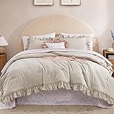 BLOOMHAVEN King Comforter Set - 7 Pieces Ruffle Beige Bedding Sets, Shabby Chic Farmhouse Bed in a Bag King with Ruffle Comforter, Floral Sheets, Pillowcases & Shams