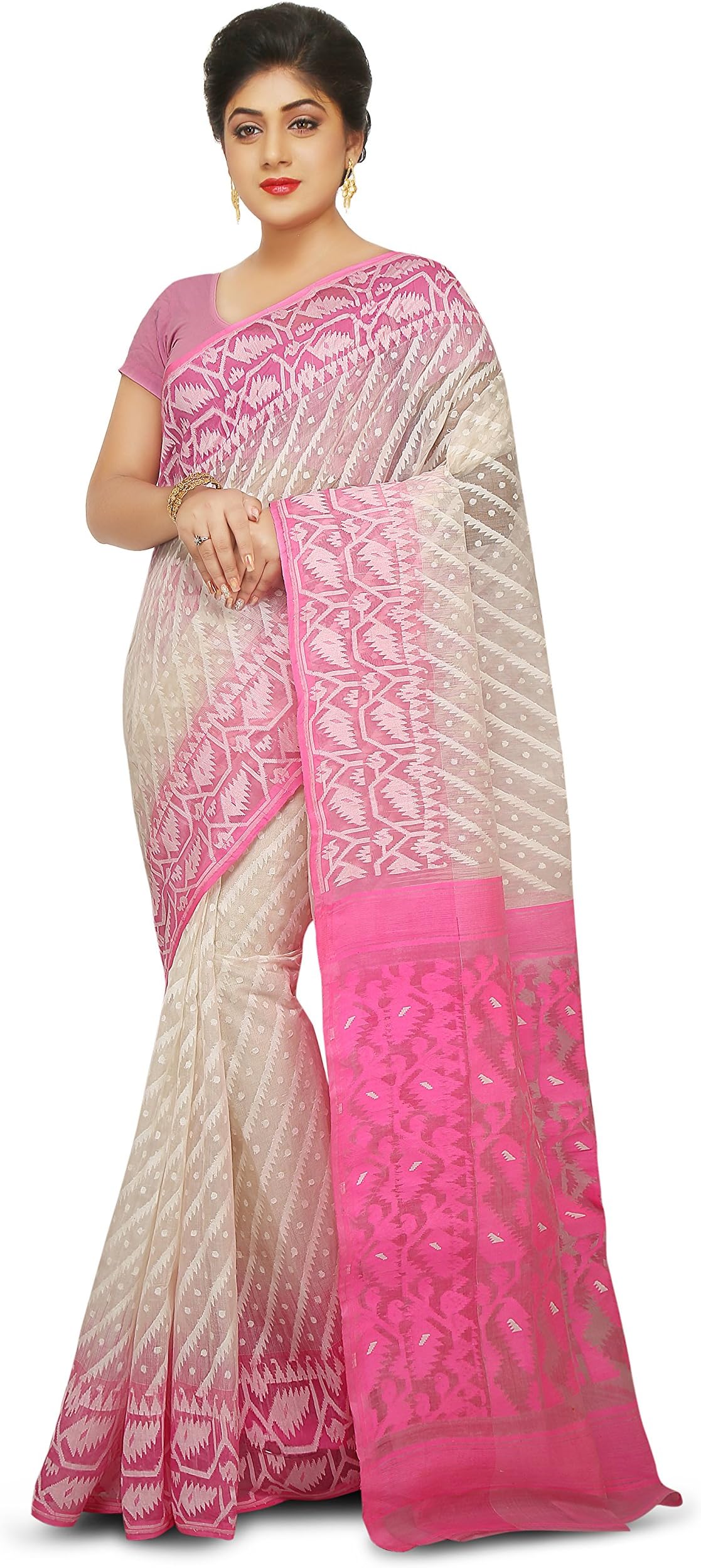 WoodenTant Women's Cotton Silk Dhakai Jamdani Handloom Saree