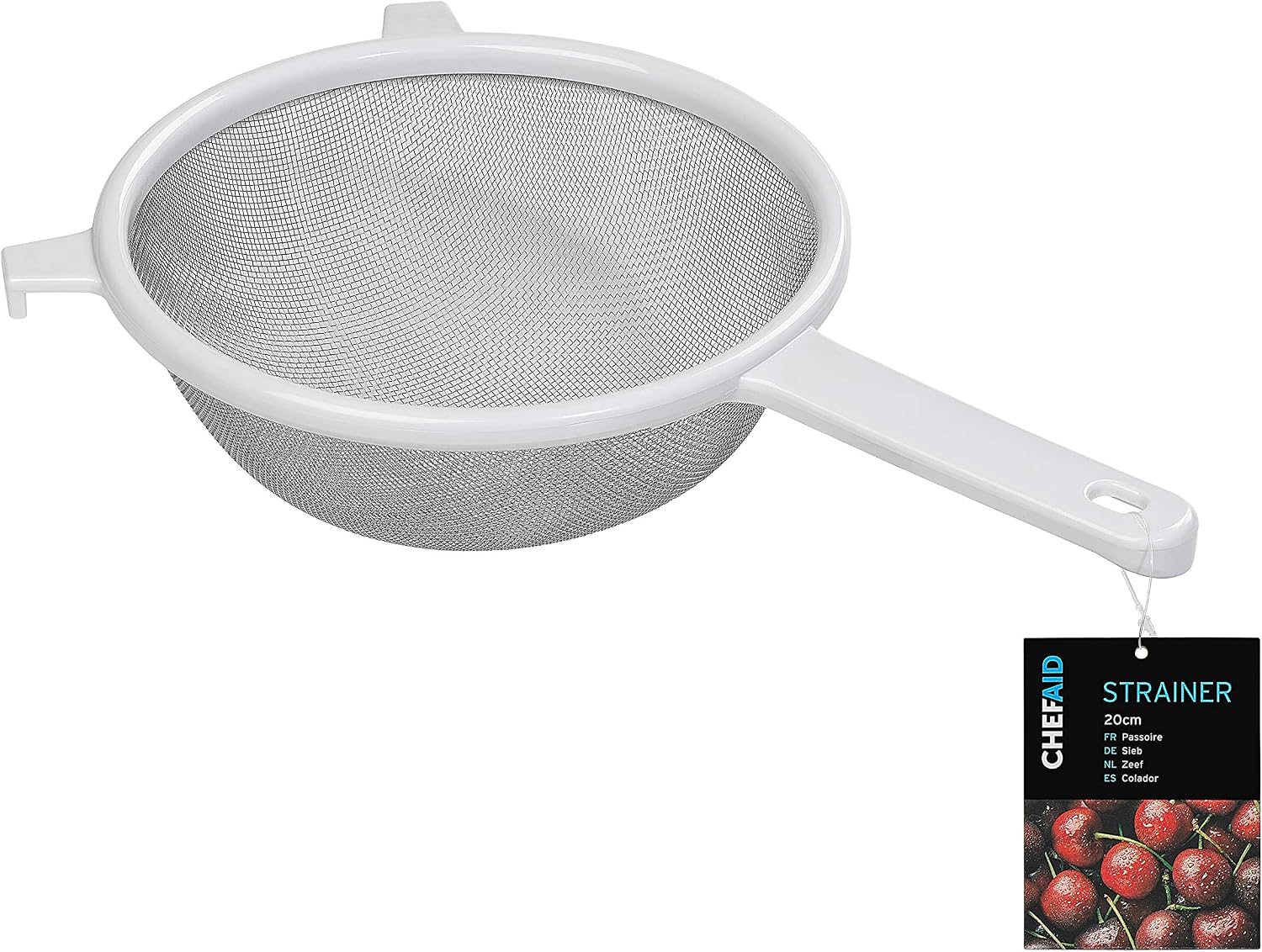 Chef Aid 20cm Strainer with Stainless Steel Mesh, Large Kitchen Strainer for Tea Herbs, Spices, and Cooking, Handwash Recommended