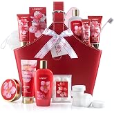 Home Spa Kit Gift Set, Japanese Cherry Blossom Bath Set, 25Pcs Shower Gel Body Lotion Shower Steamers Shampoo Tooth Paste &amp; Brush in Leather Tote Bag Luxury Bath &amp; Shower Package for Women