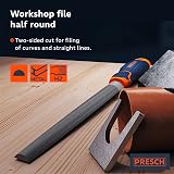 PRESCH File Half-Round 200mm Metal Wood Plastic H2 Cross Cut Soft Grip view 2