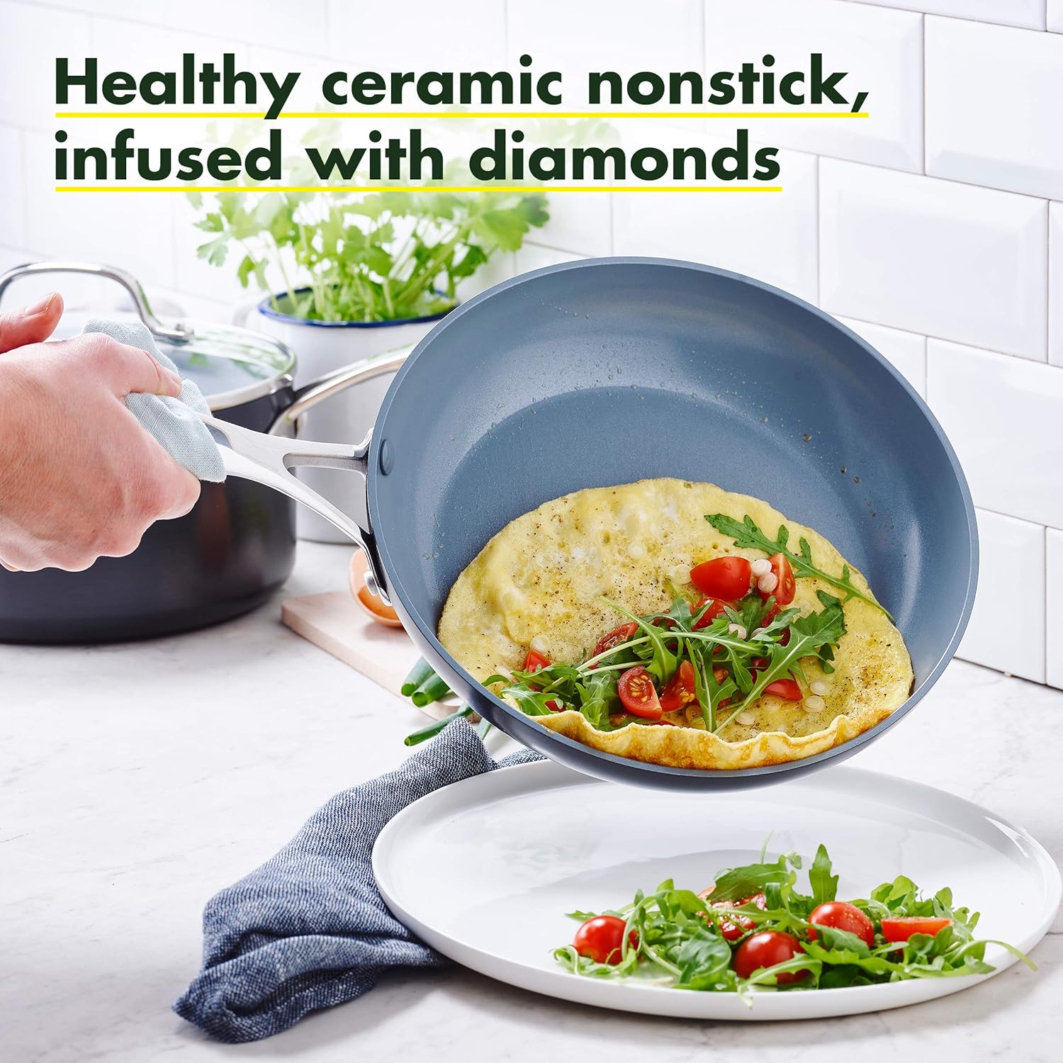 GreenPan Valencia Pro Hard Anodized Induction Safe Healthy Ceramic Nonstick Gray Cookware Pots and Pans Set, 4-Piece: Kitchen & Dining
