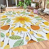 Lahome Floral Indoor Outdoor Rug 8x10, Non Slip Outdoor Patio Rug for Camping Picnic, Portable Large Outdoor Area Rug for Bal