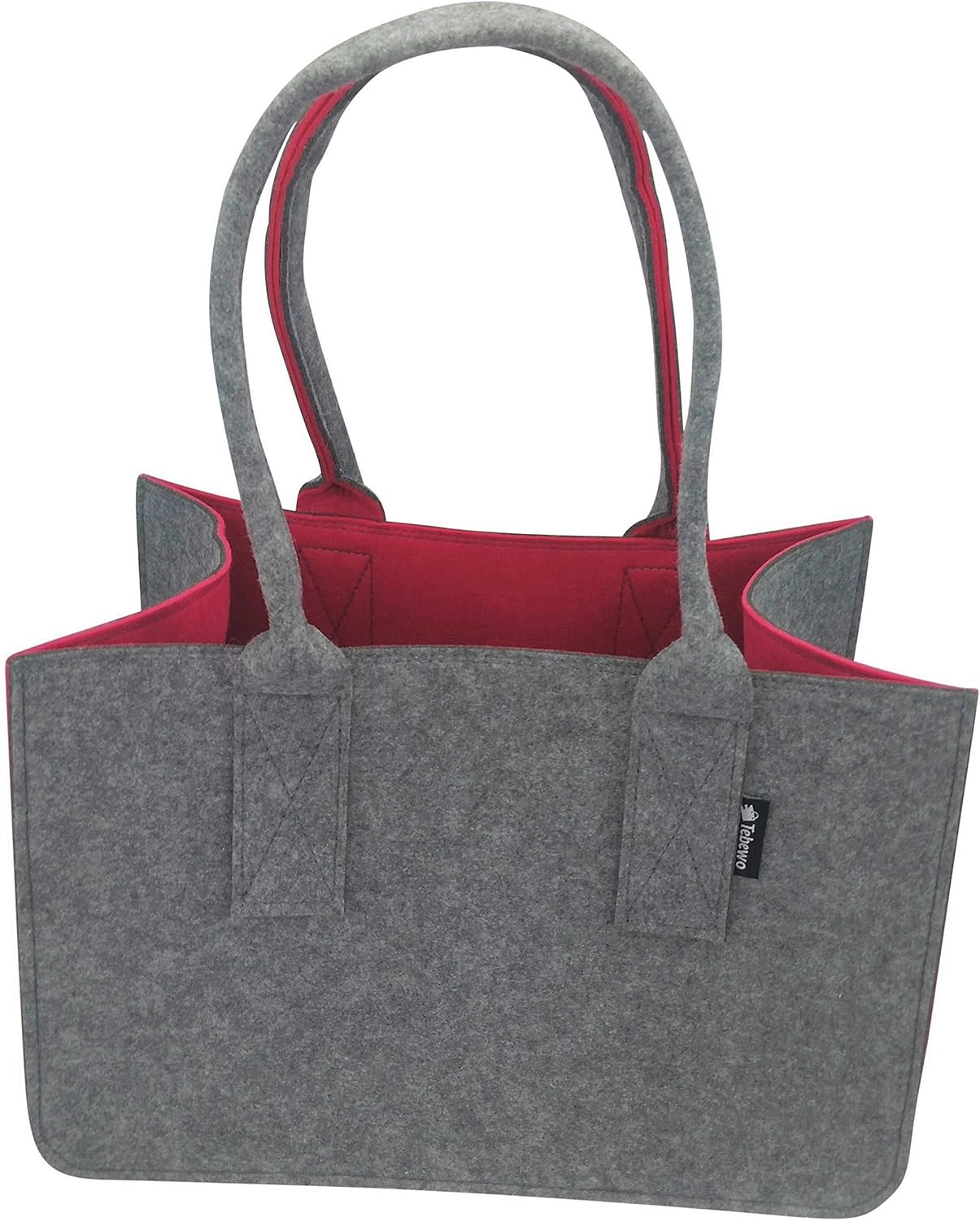 Tebewo Felt Shopping Bag - Large Foldable Multipurpose Carry Bag, Light Gray,dark Grey, 40 x 27 x 27 - Image 3