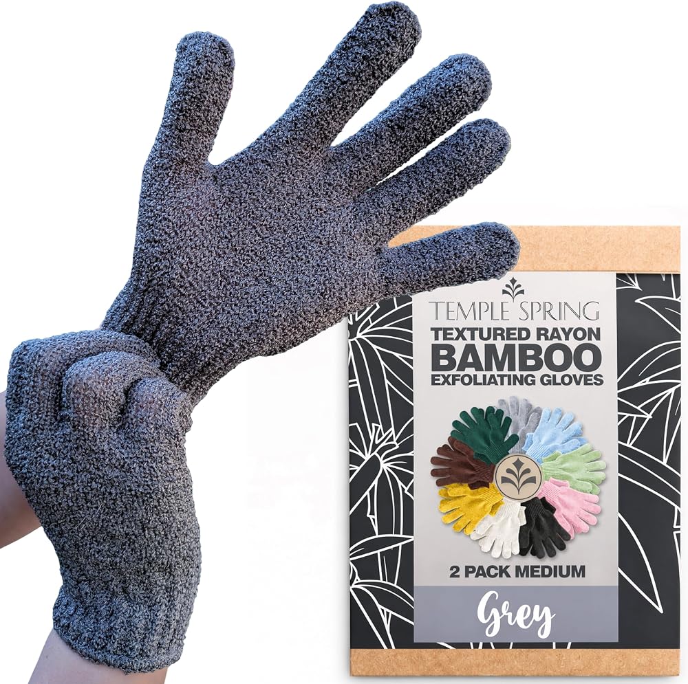 Temple Spring Exfoliating Glove Carbonized Bamboo Loofah Body Scrubber Grey