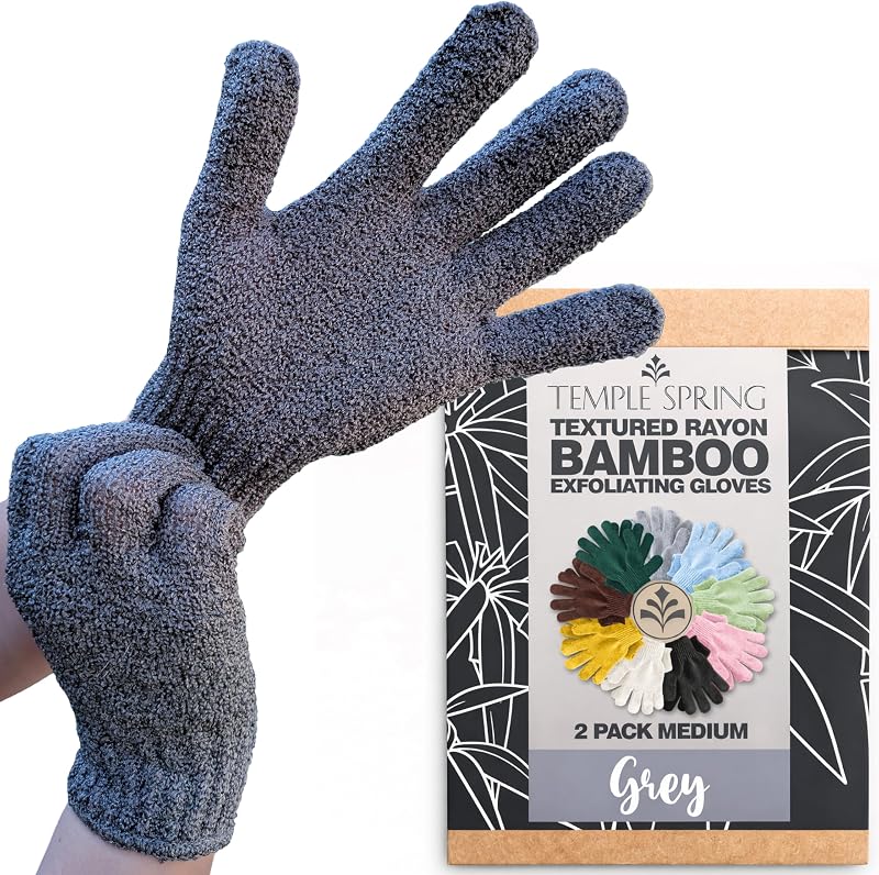 Temple Spring Exfoliating Glove Carbonized Bamboo Loofah Body Scrubber Grey