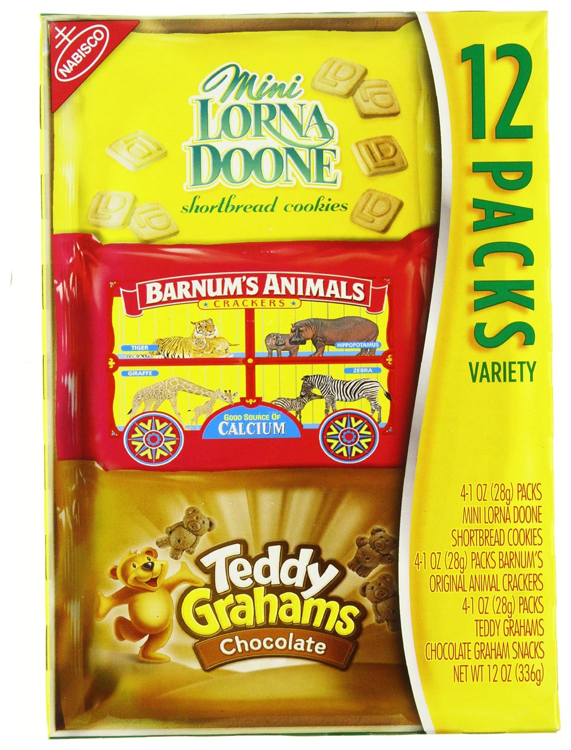 Nabisco Mini lorna doone shortbread cookies, barnum's animals crackers&teddy grahams chocolate cookies variety packs - 12 ct (044000020422)