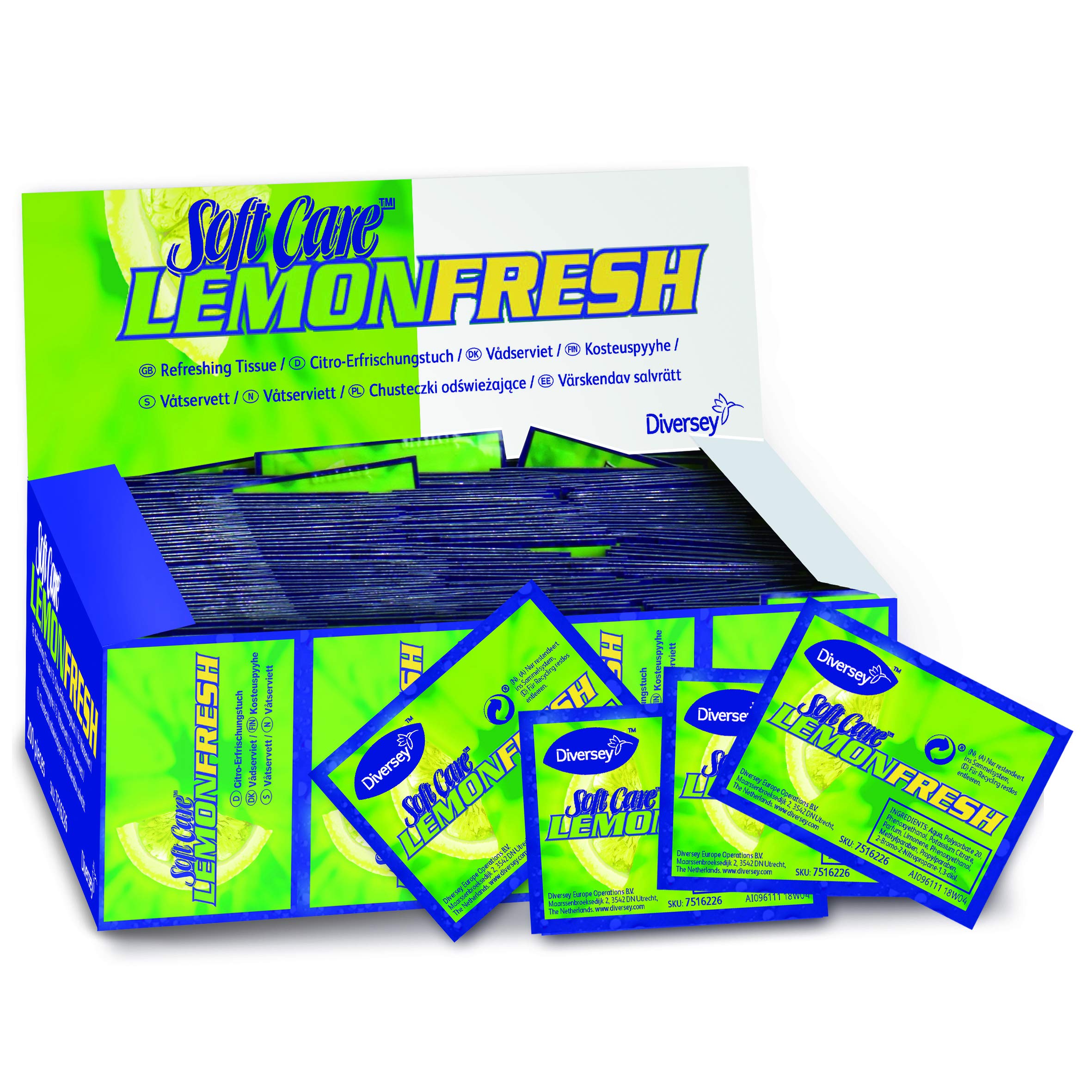 Diversey 7516226 Soft Care Lemon Fresh Hand Hygiene Wipes, Refreshing Wipes for Cleaning Hands