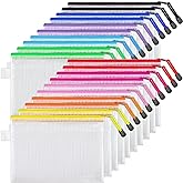 JARLINK 20 Pack 10 Colors Zipper Mesh Document Pouch, 6x9 Inch/A5, Plastic Water-Resistant File Bags, for School Office Supplies, Cosmetics Travel Storage, Assorted Color