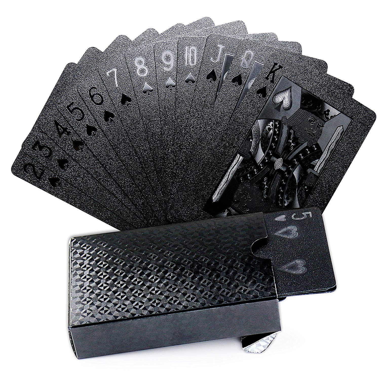 LEEFE Cool Black Gold Foil Poker Playing Cards, Waterproof Deck of Cards with Gift Box, Use for Party and Game