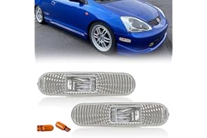 USR UNIQUE STYLE RACING USR DEPO 02-05 Civic 3D Side Marker Lights - Bumper Sidemarkers Lamps Set (Left + Right) Compatible with 2002-2005 Honda Civic Si EP EP3 3 Doors Hatchback (Clear Lens 2 Pieces Front or Rear)