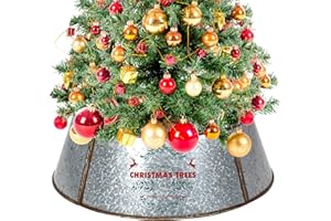 DREAMADE Galvanized Metal Christmas Tree Collar, Easy Set Up, 30-Inch Diameter Base, Tree Skirt Decorates for Holiday (Silver)