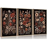 Wavkkey 3 Pcs Dark Floral Wall Art Vintage Moody Flowers Botanical Posters Painting Picture Wall Decor Canvas Print Artwork for Living Room Bedroom Women Room Home Decoration