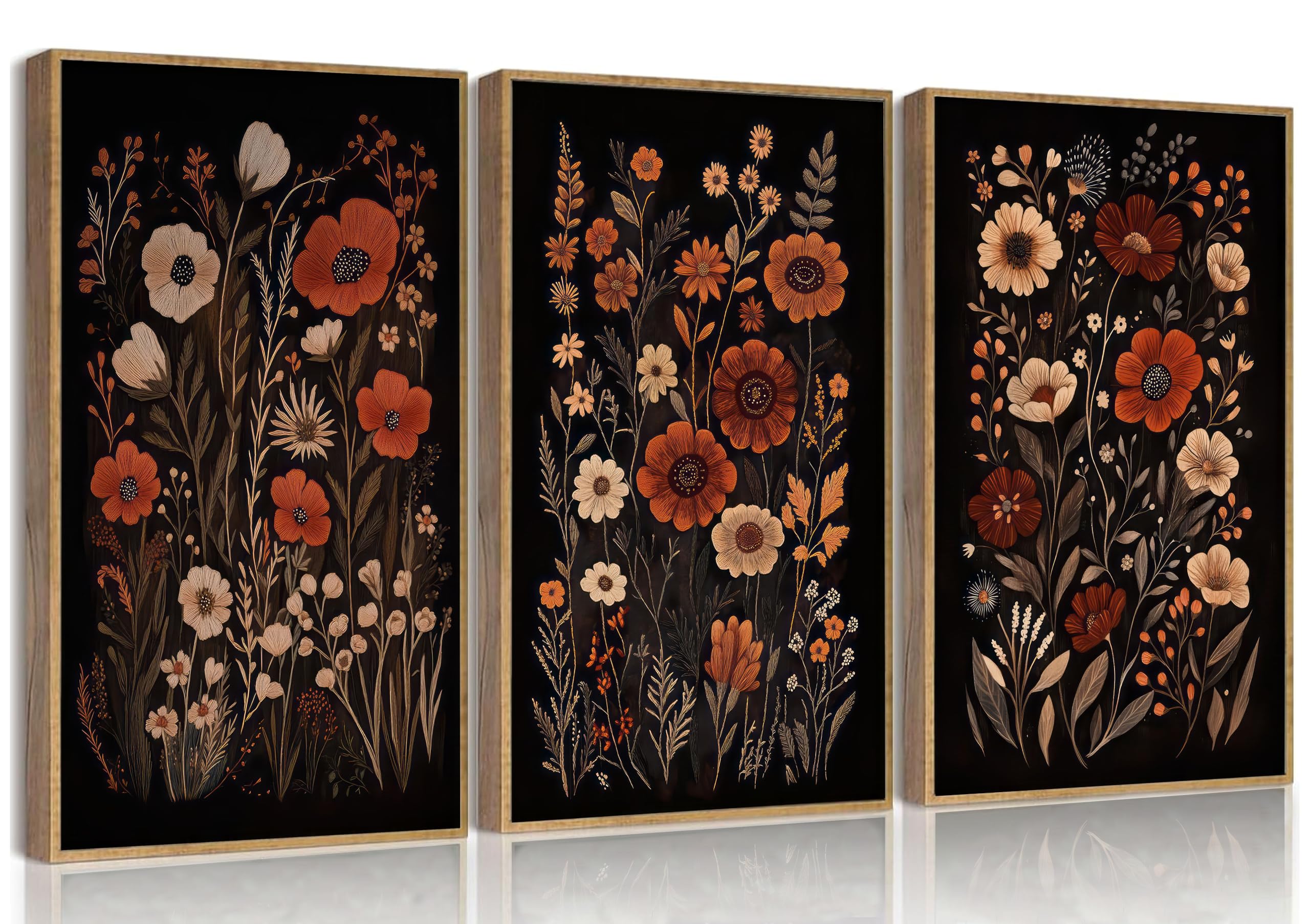 Photo 1 of 3 Pcs Dark Floral Wall Art Vintage Moody Flowers Botanical Posters Painting Picture Wall Decor Canvas Print Artwork for Living Room Bedroom Women Room Home Decoration