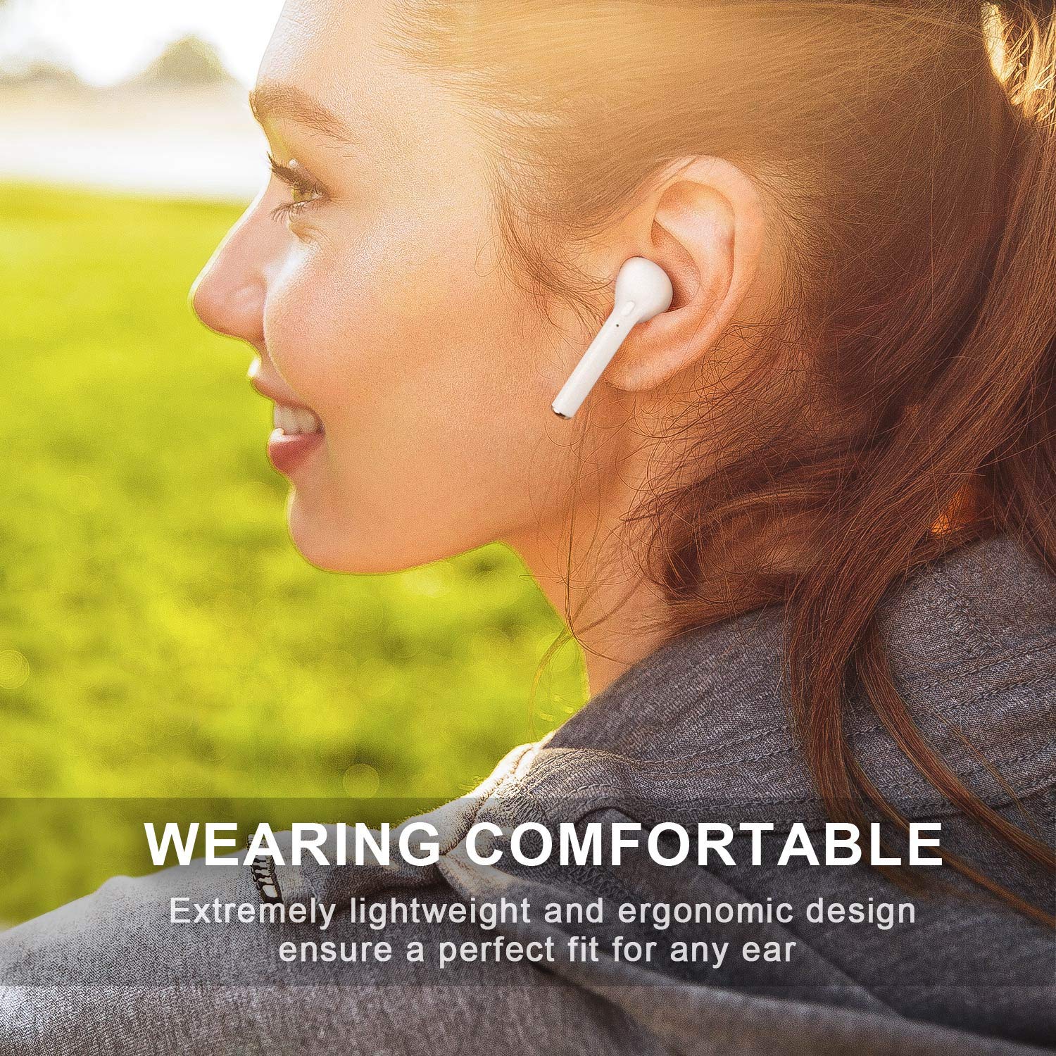 dizauL Wireless Headphones, Wireless Earbuds, Bluetooth Earbuds, Wireless Headsets Stereo In-Ear Earpieces with 2 Built-in Mic Earphone for Smartphones and Tablets