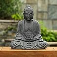 LuxenHome Buddha Statue Outdoor and Indoor, 17" Fiber Stone Meditating Buddha Garden Statues Outdoor, Zen Sculptures, Outdoor Statues for Garden, Patio, Backyard Deck