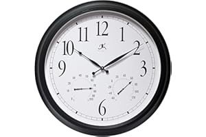 Infinity Instruments 24 inch Classic Black Wall Clock Thermometer Humidity Outdoor | Round Outdoor Wall Clock | Outdoor Indoor Thermometer Clock Hygrometer | Great for Garage, Patio, Pool, Outdoors