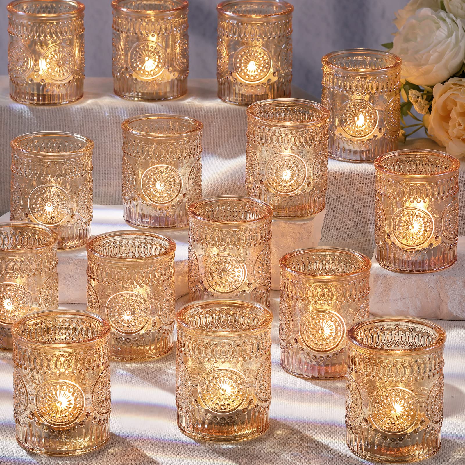 Photo 1 of DARJEN Gold Votive Candle Holders Set of 36- Glass Candle Holders Bulk for Table Centerpiece, Tea Lights Candle Holders for Wedding Shower, Party, Home Decor