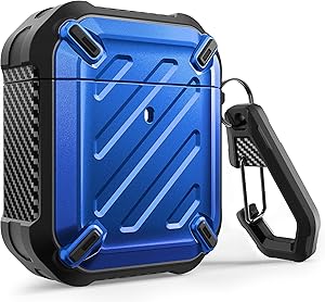 SUPCASE Unicorn Beetle Pro Series Case Designed for Airpods 1 & 2, Full-Body Rugged Protective Case with Carabiner for Apple Airpods 1st & 2nd (Blue)