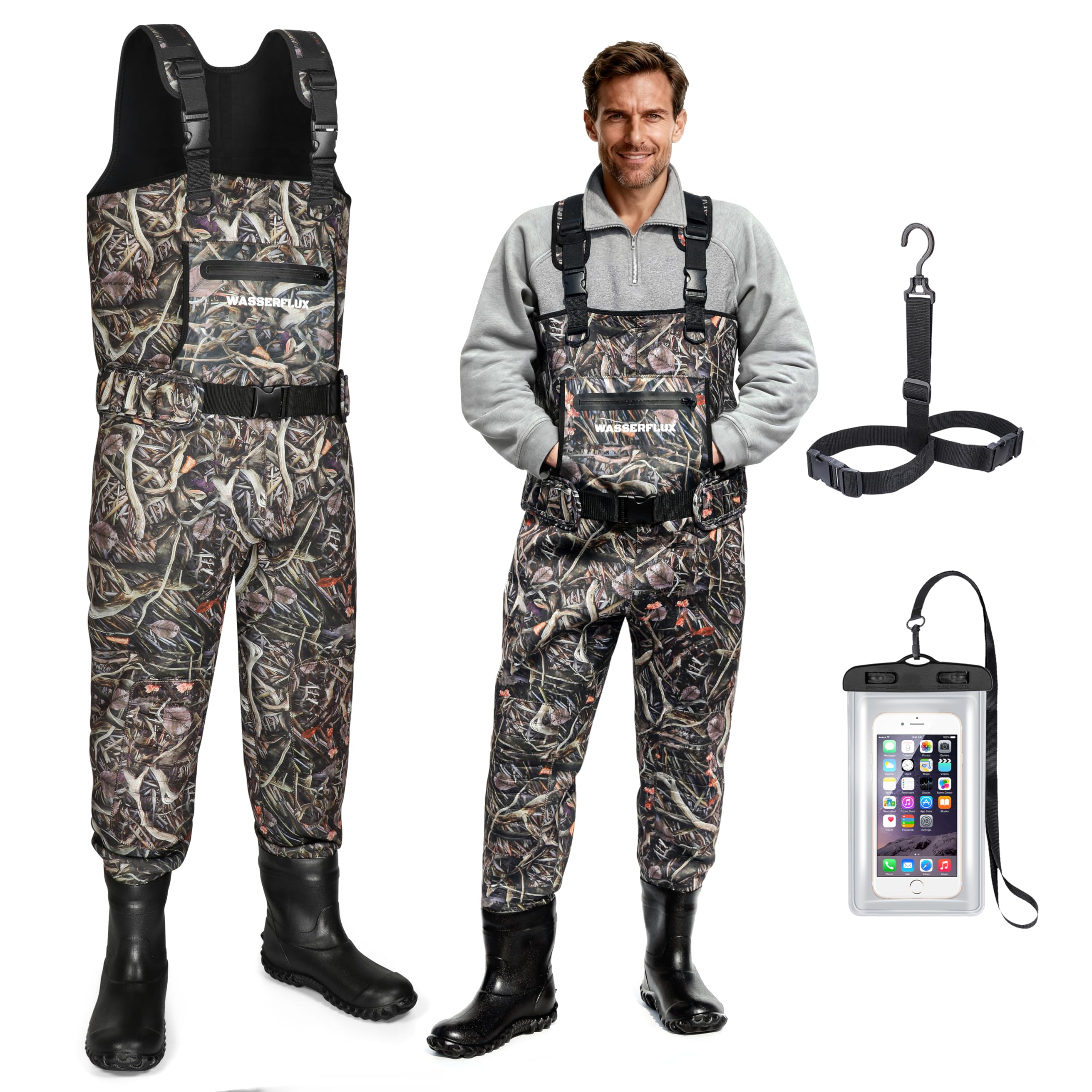 Photo 1 of wasserflux Chest Waders with Boots, Waterproof 4mm Neoprene Fishing Waders, Reinforced Knees, Insulated Bootfoot for Hunting & Outdoor(M12)