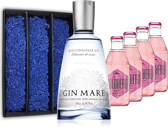 Gin Tonic Set Geschenkset - Gin Mare Mediterranean Gin 70cl (42,7% Vol) + 4x Goldberg Indian Hibiscus Tonic 200ml -[Enthält S