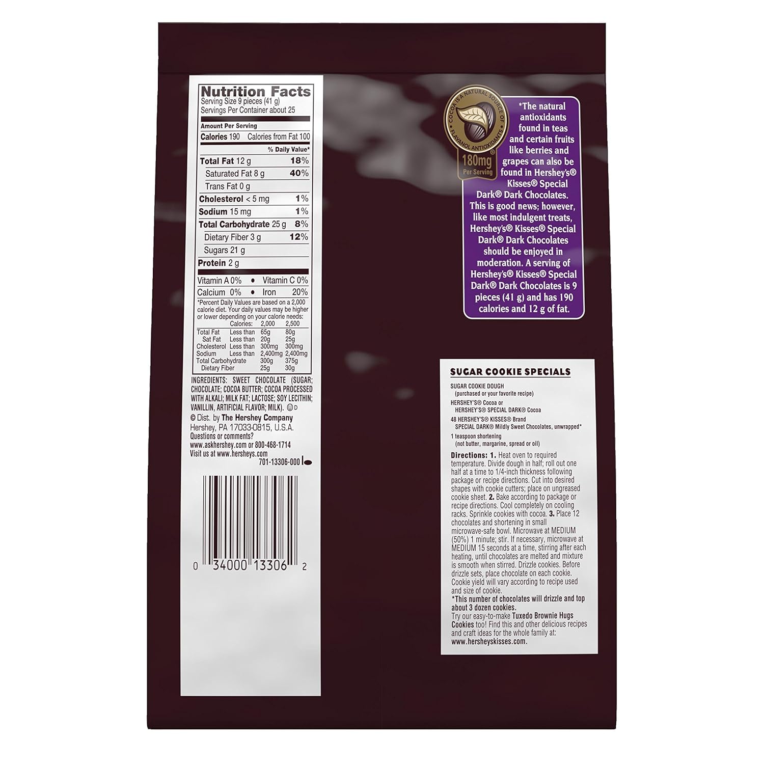 calories in hershey kiss dark