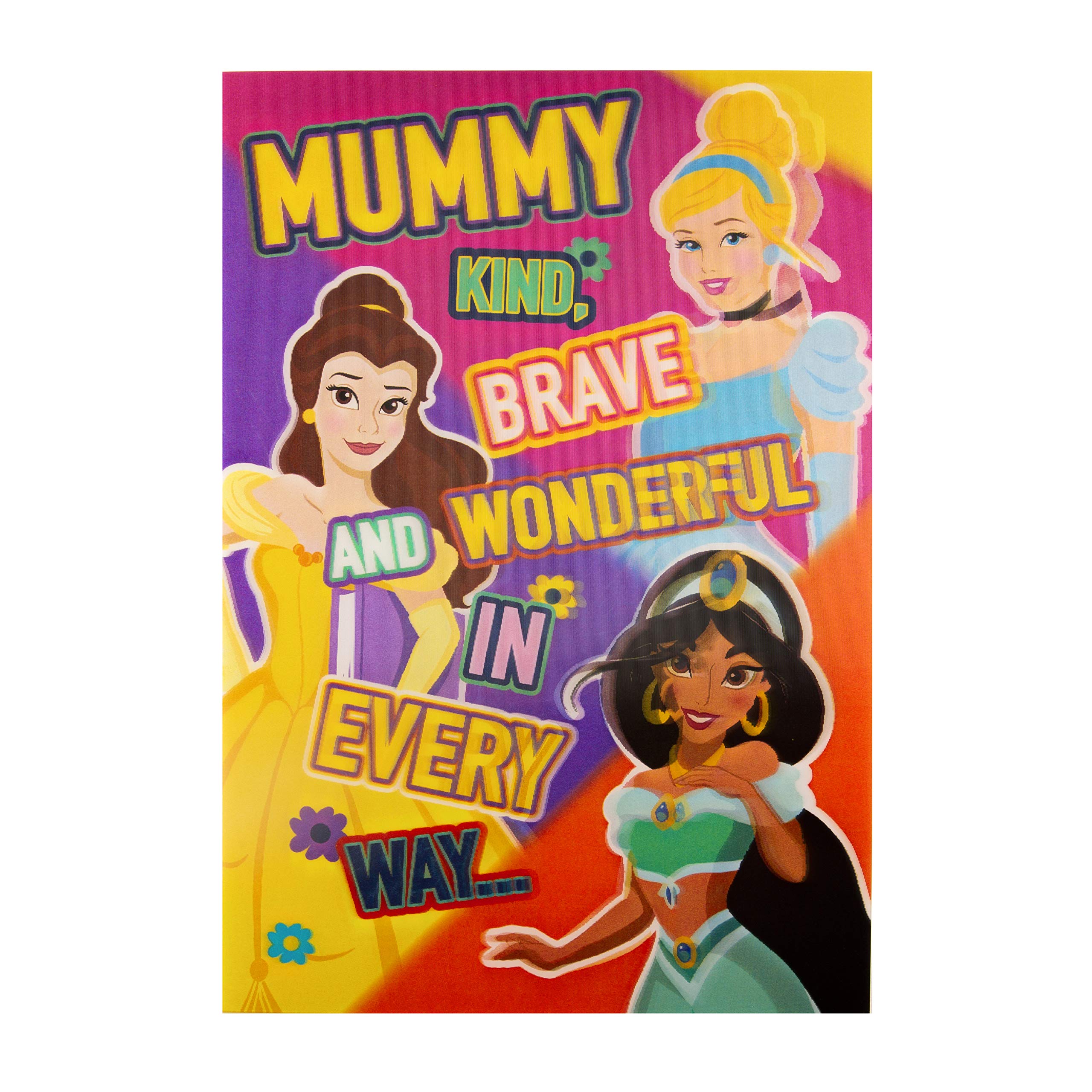 Hallmark Large Mothers Day Card for Mummy, Disney Princesses, Belle, Cinderella, Jasmine, Lenticular 3D Design, Yellow, Blue, Pink