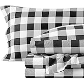 Bare Home Cotton Flannel Sheet Set Prints, 100% Cotton, Velvety Soft Heavyweight - Double Brushed for Softness & Comfort - Deep Pocket - Bed Sheet (Cal King, Buffalo Plaid - White/Black)
