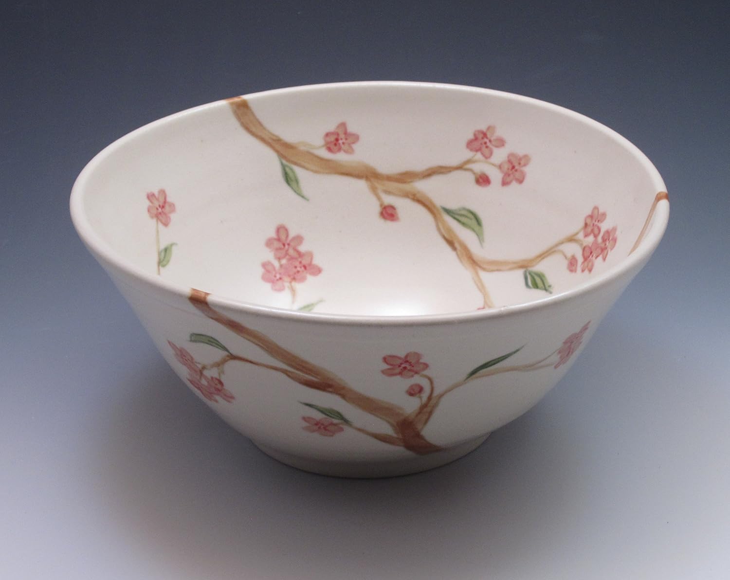 Handmade Porcelain Serving Bowl Hand Painted in Cherry Blossom Design
