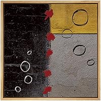 SIGNWIN Framed Canvas Wall Art Red X and Black Circle Over Yellow, Silver Gray Concrete Abstract Texture Mixed Media Modern Art Industrial Dramatic for Living Room, Bedroom, Office - 16